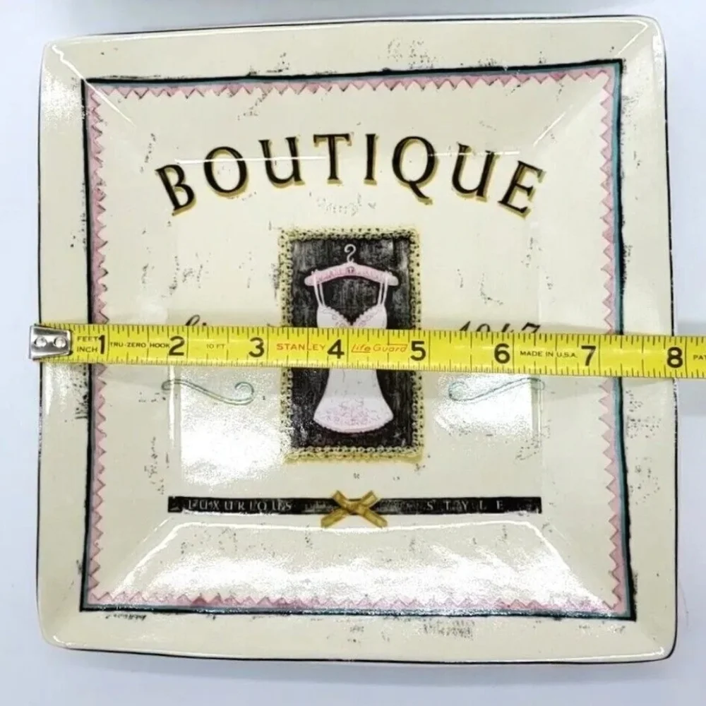 3 Sakura Vintage Boutique Square Stoneware Salad Dessert Plates Paris Motif